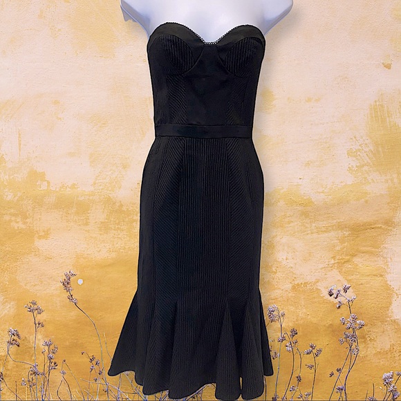 bebe Dresses & Skirts - 🛑SOLD🛑 Bebe Black Pinstripe Strapless Flare Dress